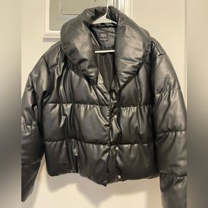 Zara faux leather cropped coat